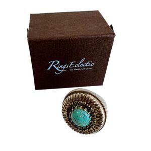 Melanie Lynn Eclectic Ring Vintage 2000’s Dome Cabochon Ring Turquoise White